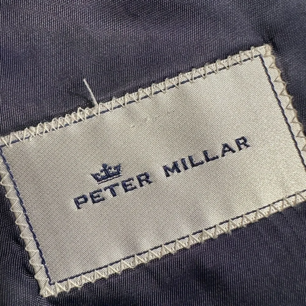 PETER MILLAR Mens Blazer Sport Coat Two Button Suit Jacket Wool Plaid 46R Navy